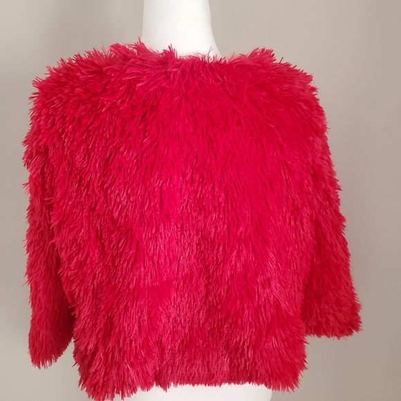 Cotton Emporium Red Faux Fir jacket. Size girl 16. Reduced - Picture 2 of 4